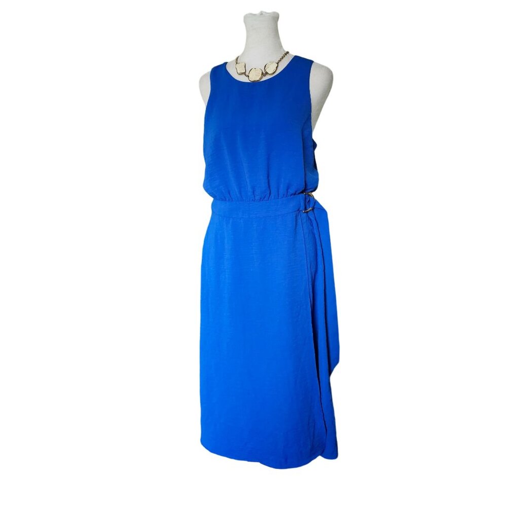 NWT Nine West Blue Dress Side Adjustable Belt Knee Length size PM